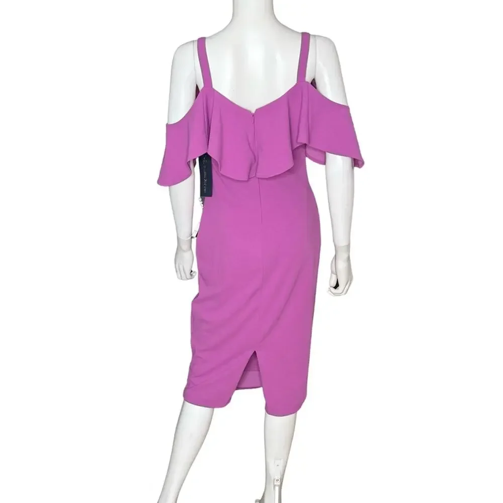 RACHEL Rachel Roy Off The Shoulder V-Neck Ruffle Dress Bright Lilac Women’s Sz M